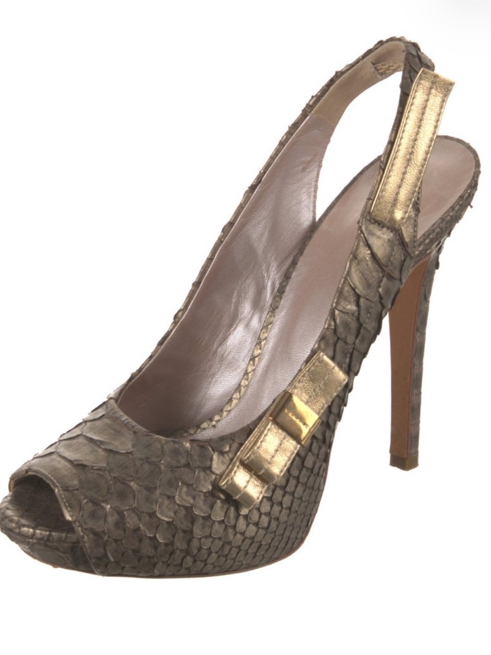 Versace Gold Python-Effect Peep-Toe Slingback Heels - Picture 2 of 5